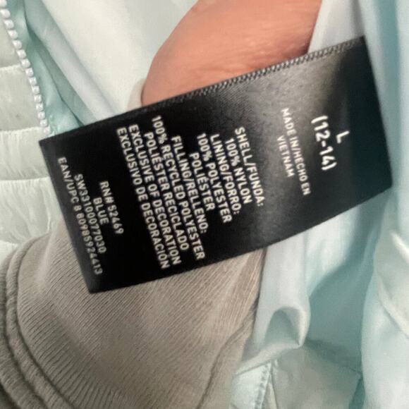 Swiss Tech Ice Blue Size Large 12 14 Long Puffer Jacket Coat Full Zip Hooded - Picture 7 of 8